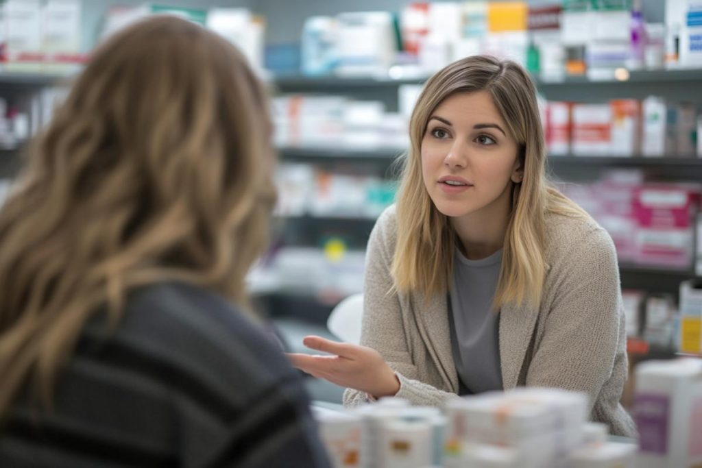 Talking to a local pharmacist about a prescription