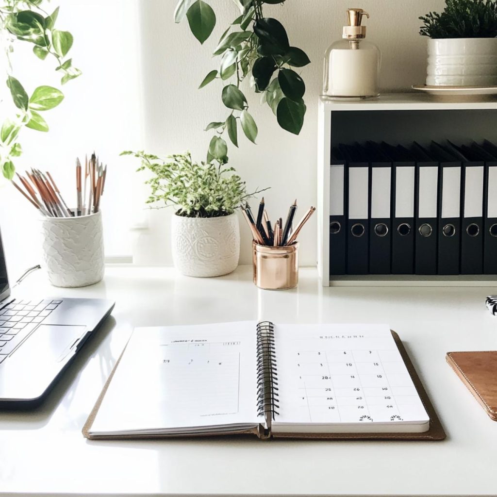 Tidy Desk With an Open Planner